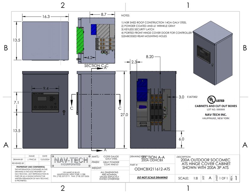 Enclosed ATS-100-200 3P drawing